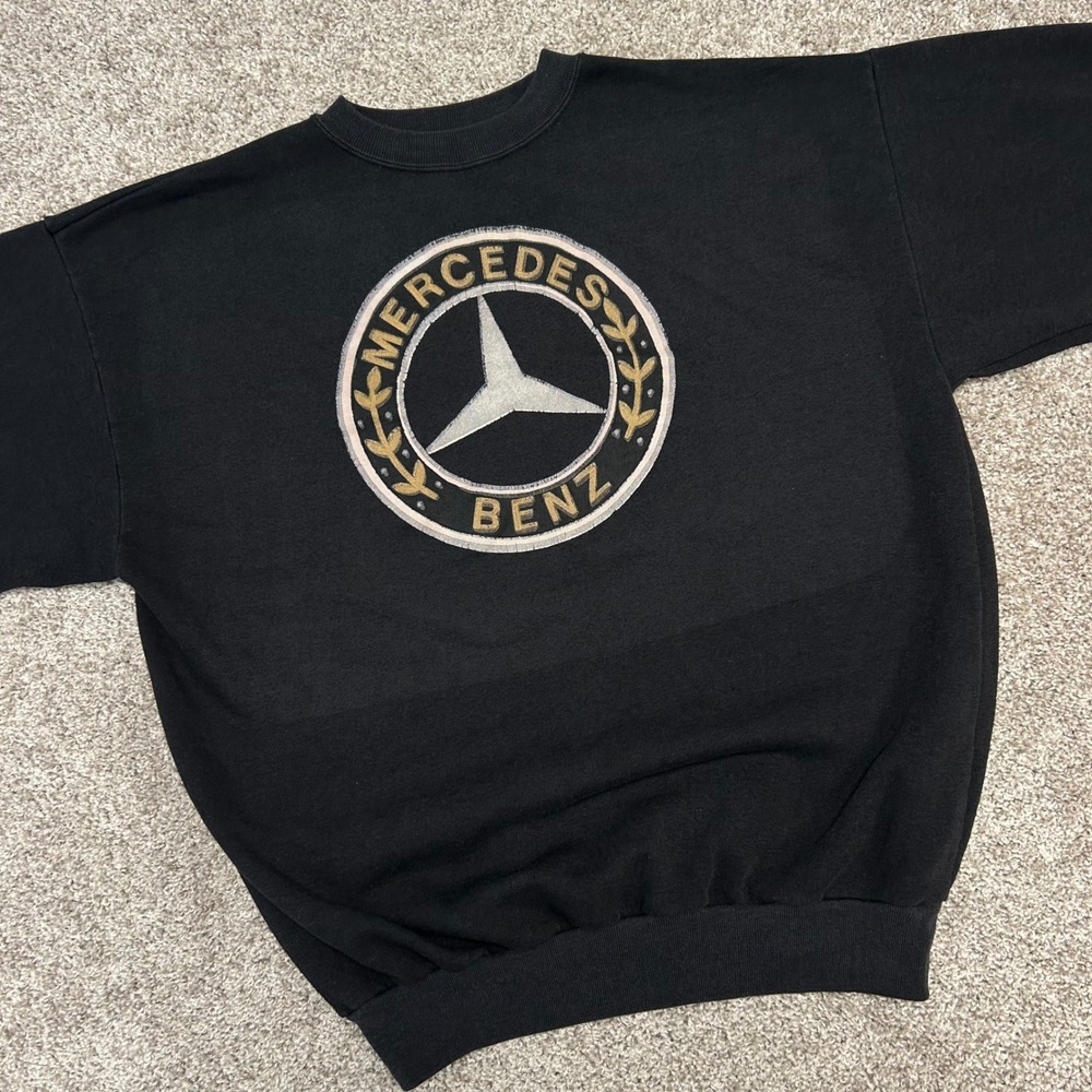 Mercedes Benz Crewneck Sweatshirt Vintage Men XXL USA Black Distress Cars